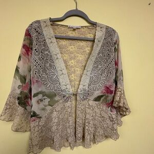Elegant Floral Lace Robe in Pink and Beige 2 Piece Set